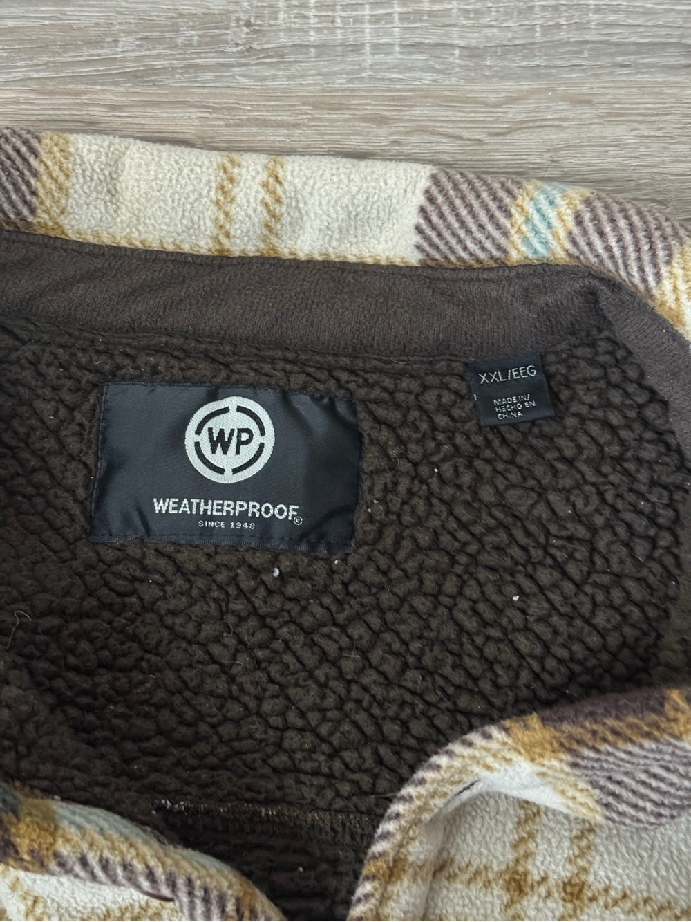 Weatherproof Plaid Sherpa Lined Shirt Jacket XXL Brown Cream Button Front - Picture 3 of 4